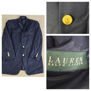 Lauren Ralph Lauren Men Navy Blazer Sport Coat Gold Equestrian Buttons Size 42L